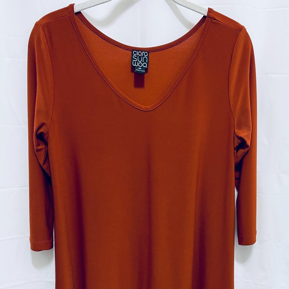 Clara Sun Woo V Neck Tunic Top, Size XS, Red, USA,